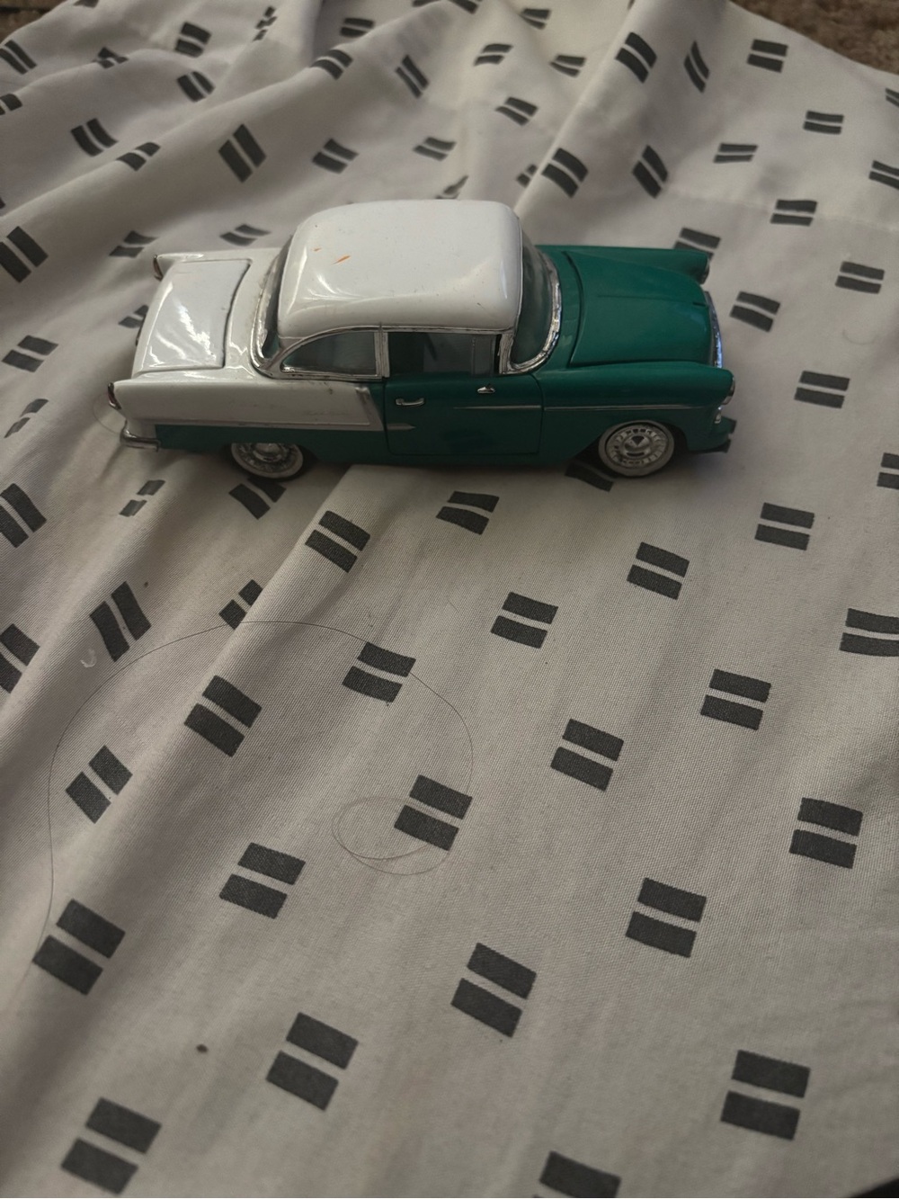 Green and White Vintage Toy Car